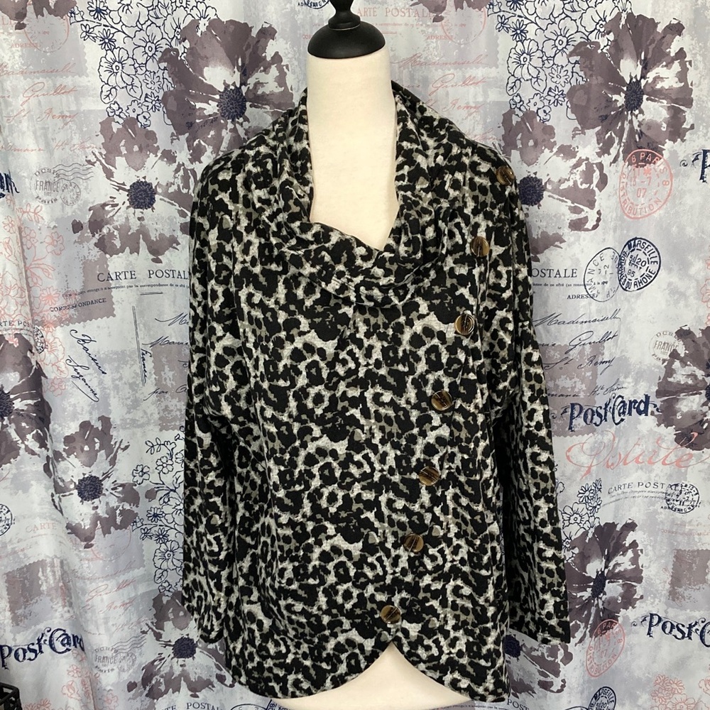 NY Collection Leopard Print Cowl Neck Sweater with Crossover Styling